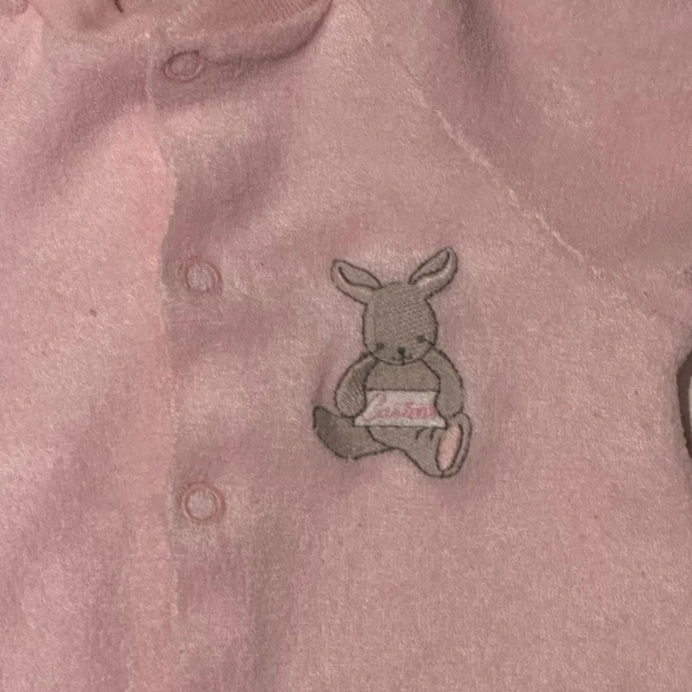 Vintage Carters Pink Fleece Footed Sleeper Bunny Embroidered Cozy Y2K 0-3 Months